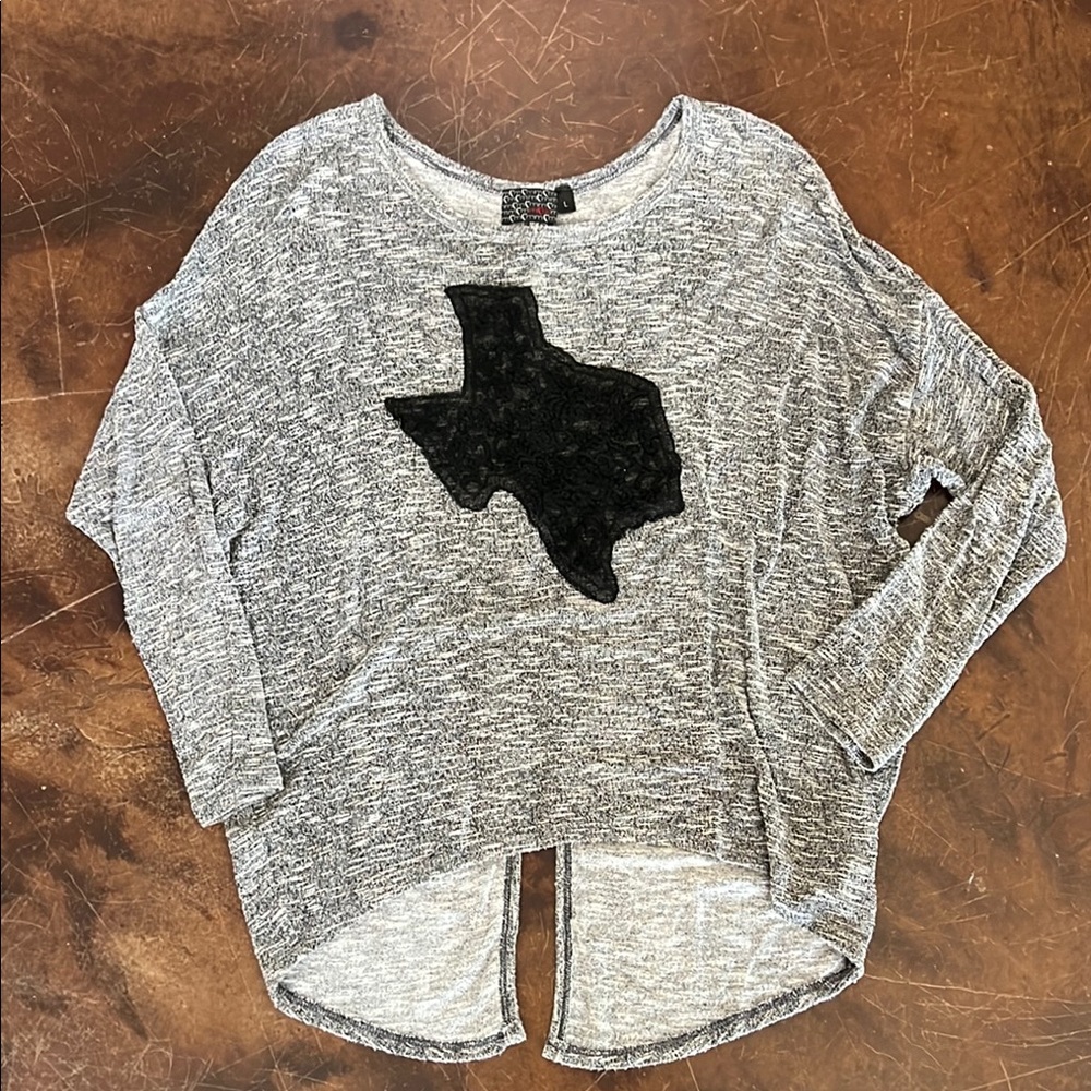 Women’s boutique gray long sleeve lace Texas shirt Western flare size Large
